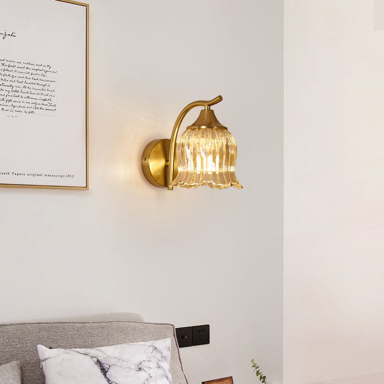 Traditional French Floral Hardware Glass 1-Light Wall Sconce Lamp For Bedroom