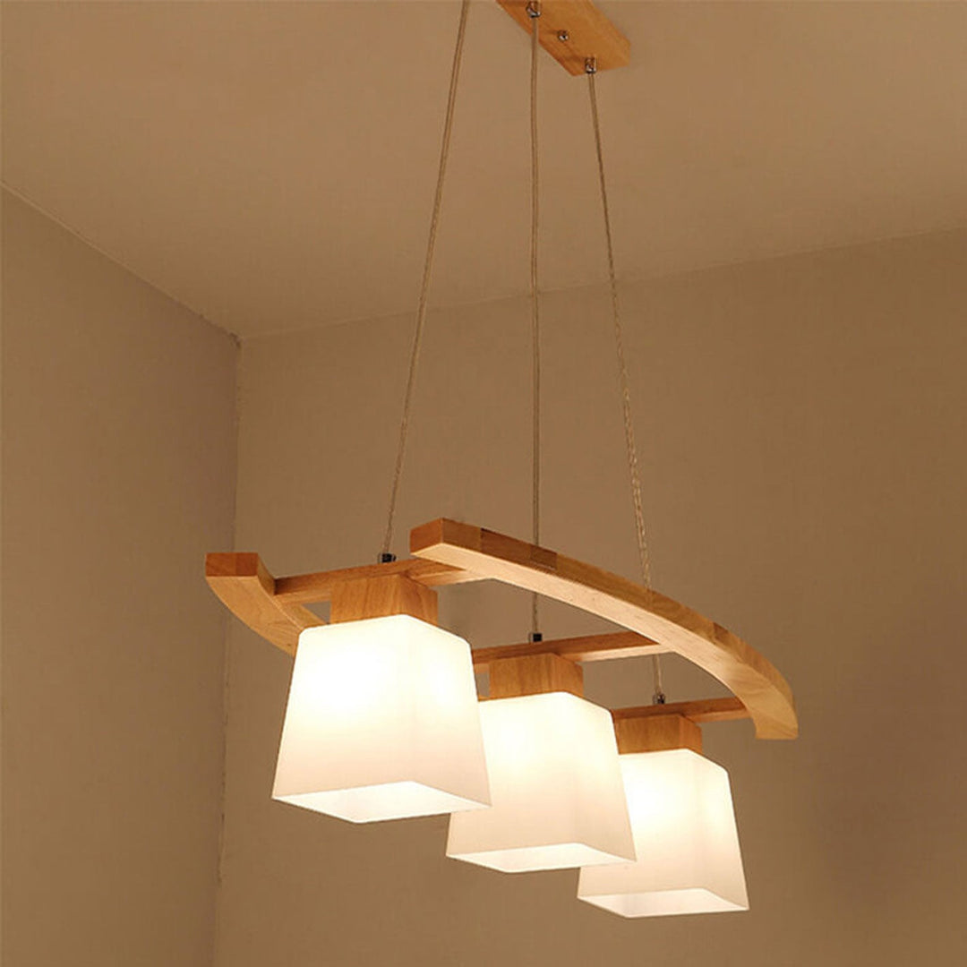 Nordische minimalistische Massivholz-Glas-Insel-Leuchte 3-Licht-Kronleuchter 