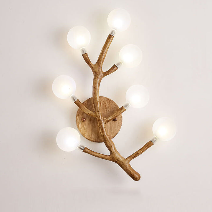Traditional Vintage Tree Fork Resin Glass 7-Light Wall Sconce Lamp For Bedroom