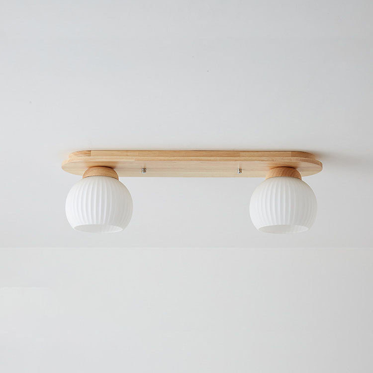 Traditional Japanese Striped Glass Wood Long Plate 2/3 Light Flush Mount Ceiling Light