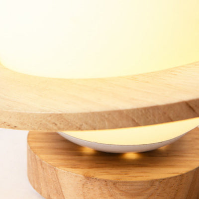 Japanese Minimalist Round Ball Wooden Glass 1-Light Semi-Flush Mount Light
