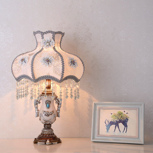 European Court Light Purple Fabric Tassel 1-Light Table Lamp