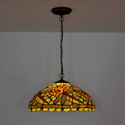 European Tiffany Stained Glass Creative Dragonfly Design 1-Light Pendant Light