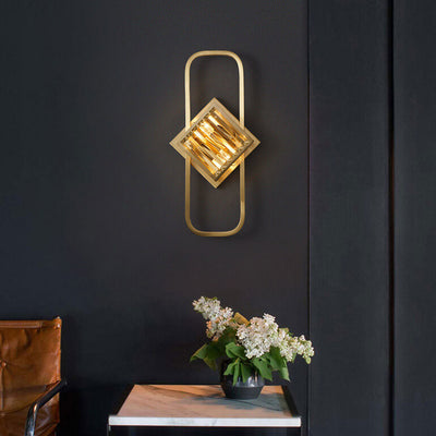 Nordic Luxury Brass Crystal Geometric Ring 2/3 Light Wall Sconce Lamp