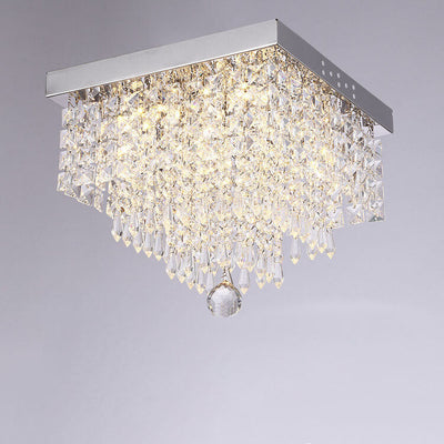 Modern Light Luxury Square Stainless Steel Crystal Lampshade LED Flush Mount Ceiling Light