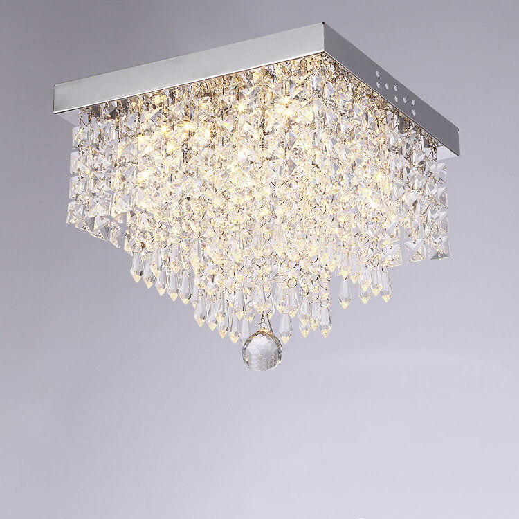 Plafonnier LED moderne carré en acier inoxydable avec abat-jour en cristal 
