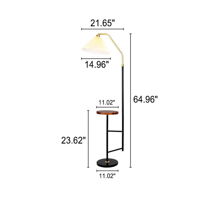 Lampe de sol à 1 lumière avec abat-jour plissé minimaliste nordique et étagère en bois massif en marbre 