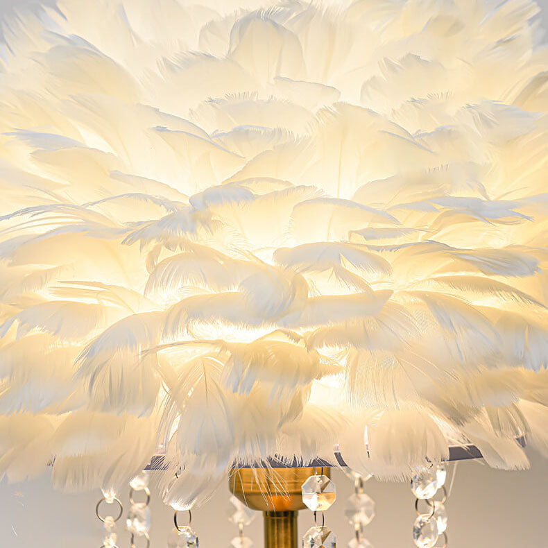 Modern Minimalist Feather Round Crystal Beads 1-Light Table Lamp For Bedroom