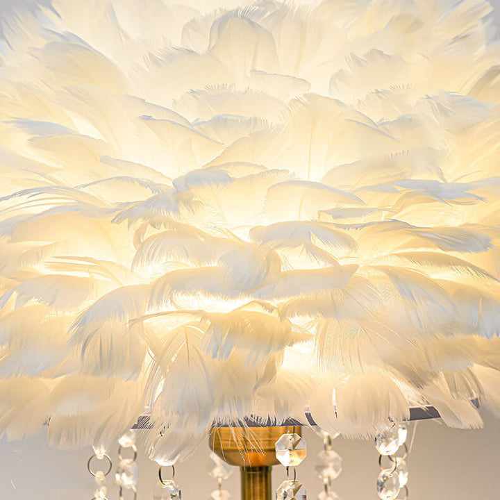 Modern Minimalist Feather Round Crystal Beads 1-Light Table Lamp For Bedroom