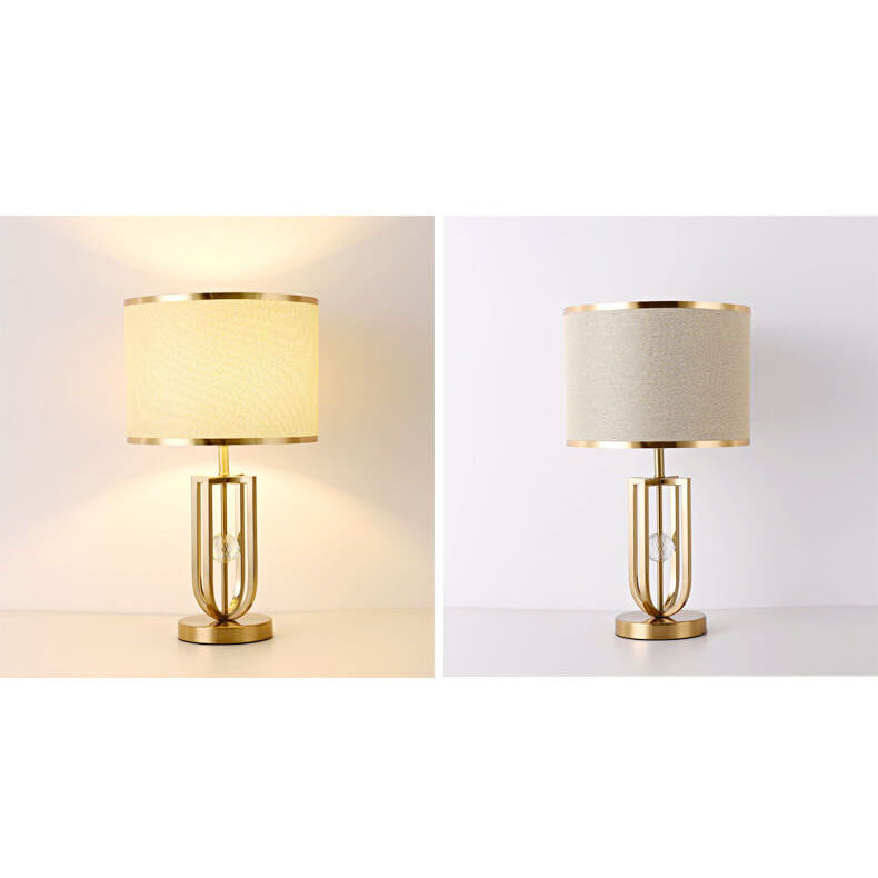 Lampe de table moderne minimaliste en tissu imitation cuivre à 1 lumière 