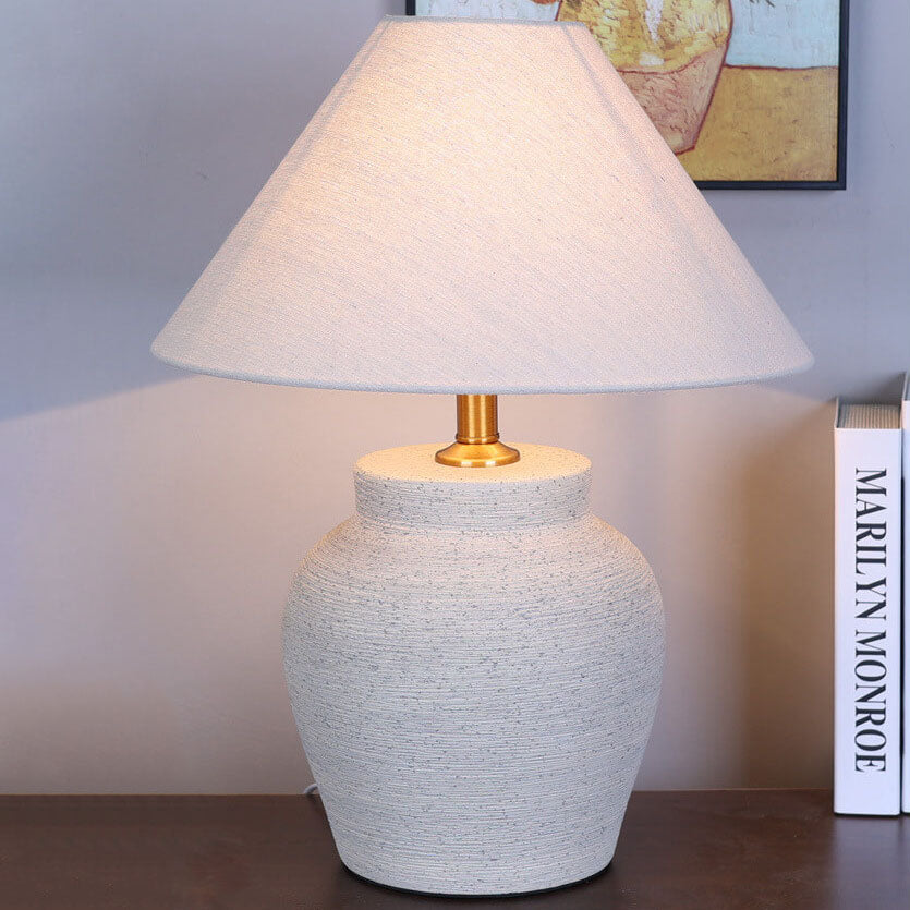 Chinesische Retro-Vase Basis Keramik Leinen 1-Licht Tischlampe 