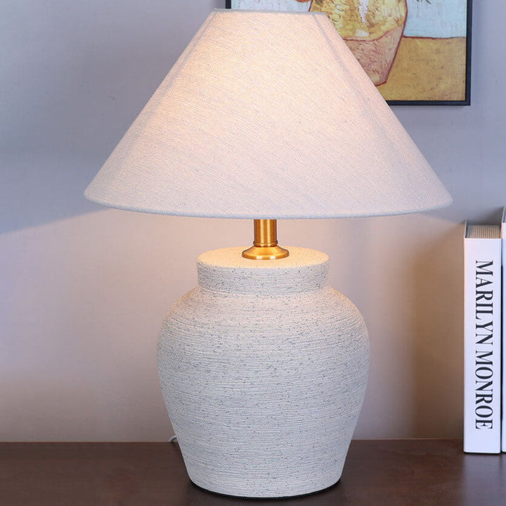 Chinesische Retro-Vase Basis Keramik Leinen 1-Licht Tischlampe 