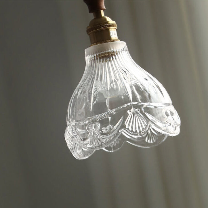 Suspension Luminaire à 1 Lumière en Verre à Motifs Japonais Noyer 