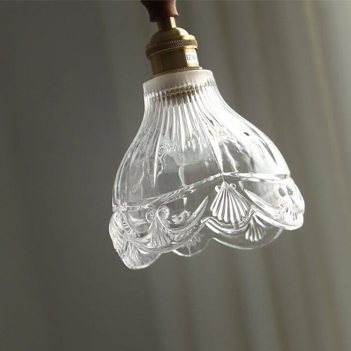Suspension Luminaire à 1 Lumière en Verre à Motifs Japonais Noyer 