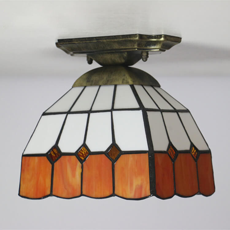 Cúpula de vidrio teñido Tiffany 1-luz semi-empotrada lámpara de techo 