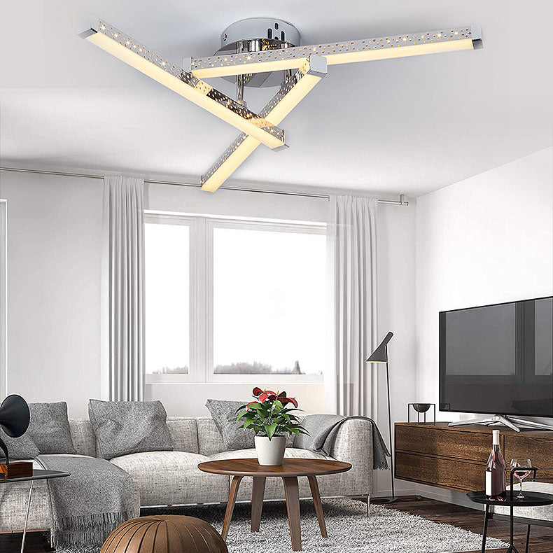 Modern Minimalist Stainless Steel Iron Triangular Hollow LED Semi-Flush Mount Ceiling Light For Living Room &amp; Bedroom