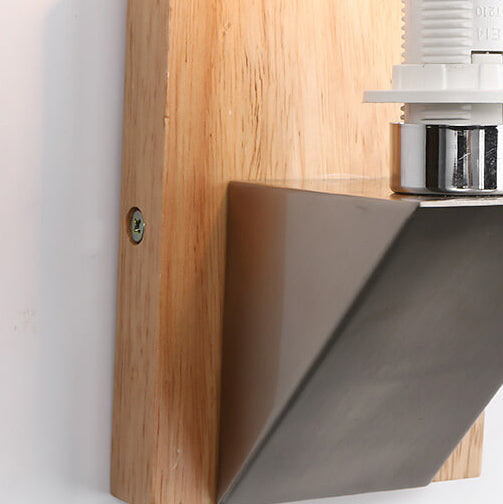 Lámpara Aplique de Pared de 1 Luz con Base de Madera Sólida y Vidrio Cuadrado Nórdico 