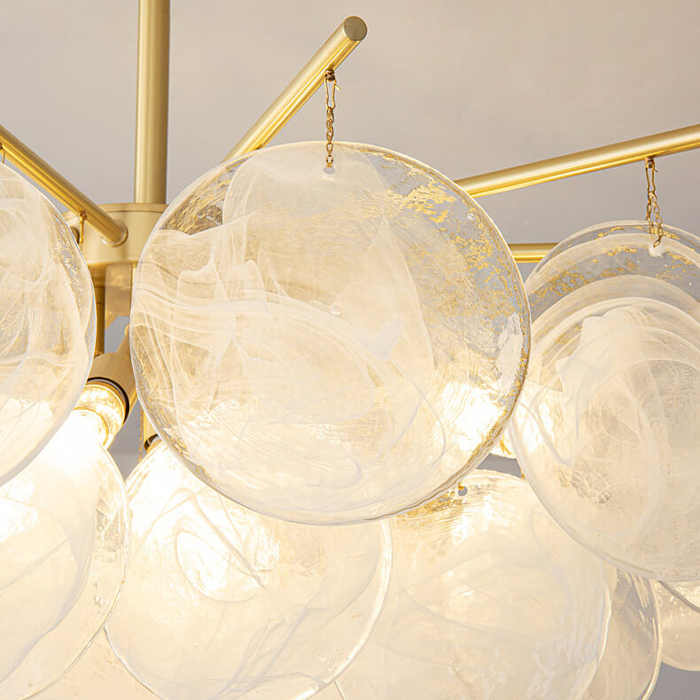 Traditional French Round Cloudy Full Copper Aluminum Lens 5/6 Light Chandelier For Living Room