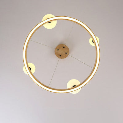 Nordic Minimalist Wood Circle Glass Ball 3/4 Light Chandelier