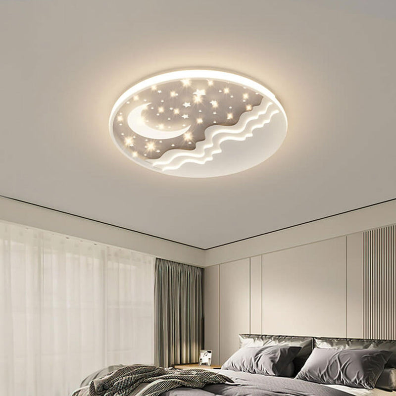 Nordic Creative Star Moon Round Aluminum LED Flush Mount Ceiling Light