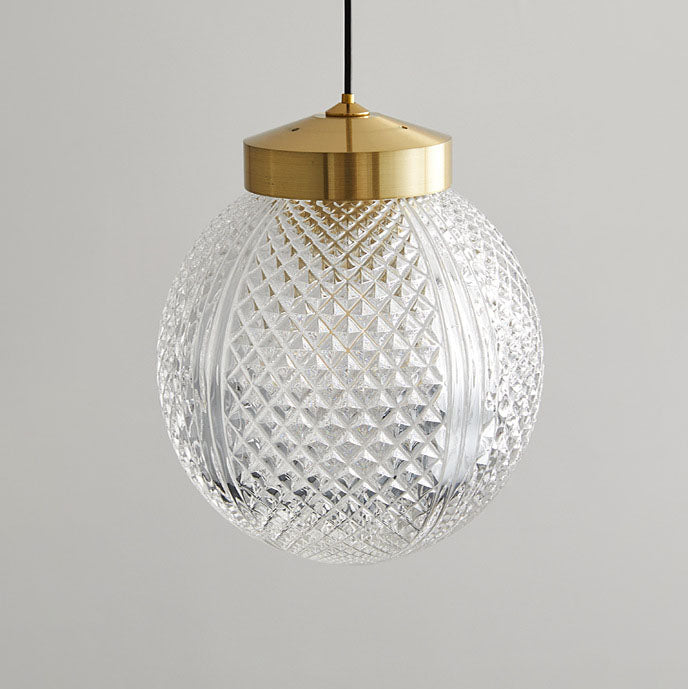Modern Luxury Striped Glass Copper Round Ball Ring 1-Light Pendant Light for Living Room