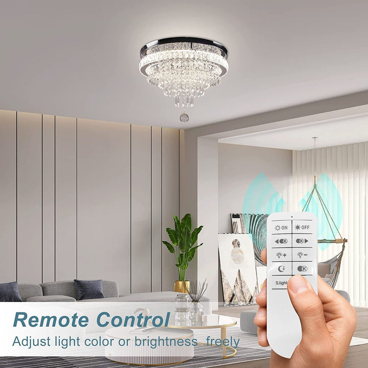 Moderne luxuriöse LED-Deckenleuchte mit Kristall, Edelstahl und rundem Quastendesign für Wohnzimmer &amp; Schlafzimmer 