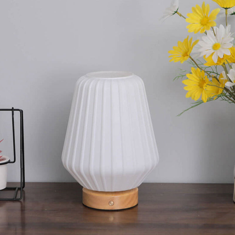 Nordic Milk White Pleated Stripes Glass Rhombus 1-Light Table Lamp