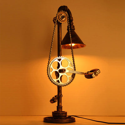 Industrial Vintage Iron Gear Plumbing Metal 2-Light Table Lamp