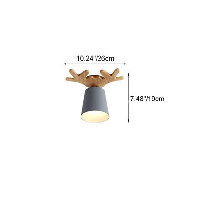 Nordic Minimalist Antler Wood Cone 1-Light Semi-Flush Mount Ceiling Light