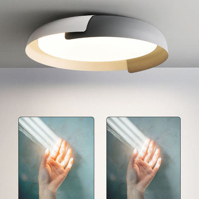 Minimalist Round Bowl Wood Grain LED Flush Mount Ceiling Light