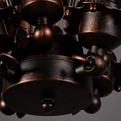 Vintage Industrial Iron Flute Square 8-Light Chandelier