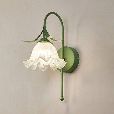 Nordic Vintage Floral Pumpkin Cream Glass 1-Light Wall Sconce Lamp