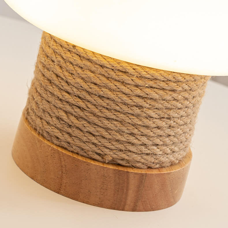 Lampe de table Vintage Crème Champignon Verre Ficelle Chêne 1 lumière 