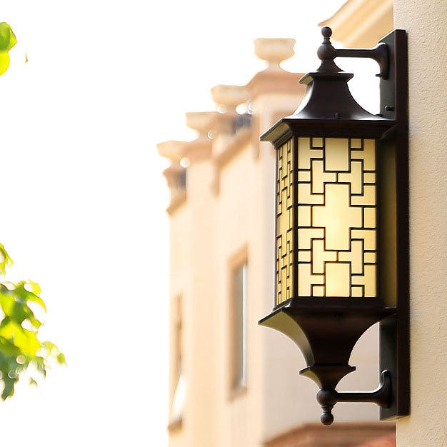 Outdoor Chinese Square Lantern Cage Waterproof 1-Light Wall Sconce Lamp