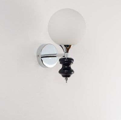 Französische Vintage-Glaskugel Blau Chrom 1-Licht Wandleuchte 