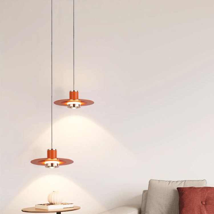 Modern Minimalist Cylinder Flying Saucer Hardware LED Pendant Light For Living Room