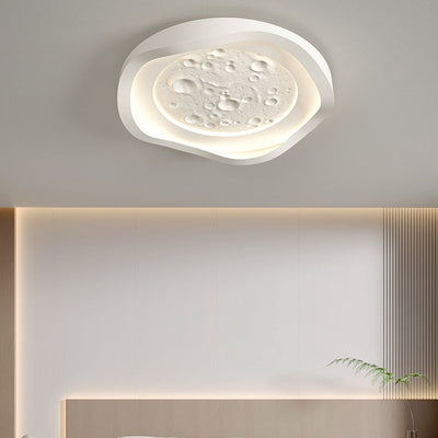 Plafonnier LED en fer avec abat-jour rond et texture de roche imitation résine pour salon, simplicité moderne 