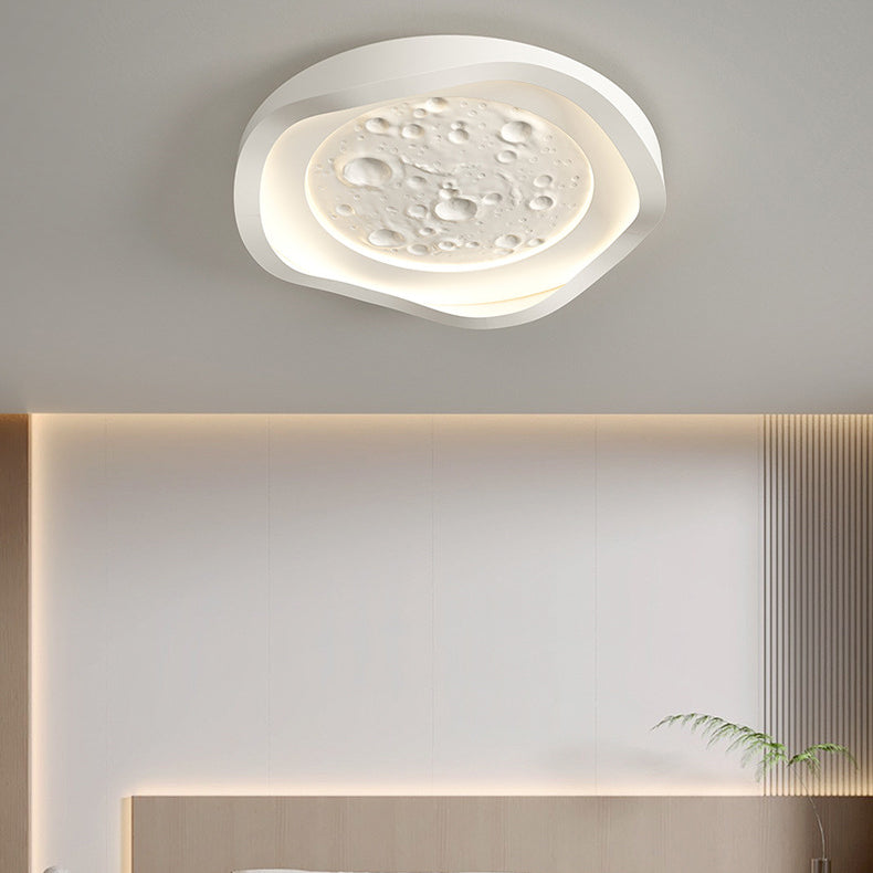 Modern Simplicity Resin Imitation Rock Texture Iron Round Shade LED Flush Mount Ceiling Light For Living Room