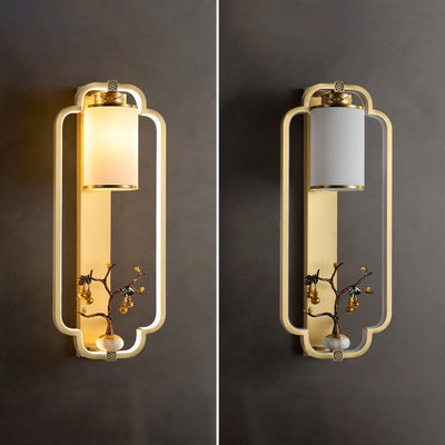 Modern Chinese Brass Jade Ring Knot LED Wall Sconce Lamp