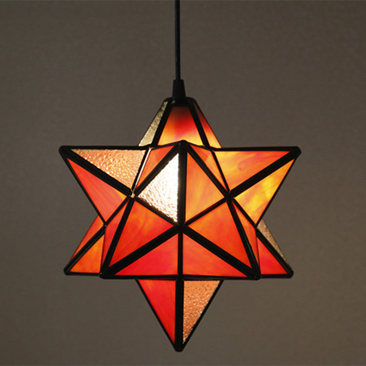 European Tiffany Pentagram Stained Glass 1-Light Pendant Light