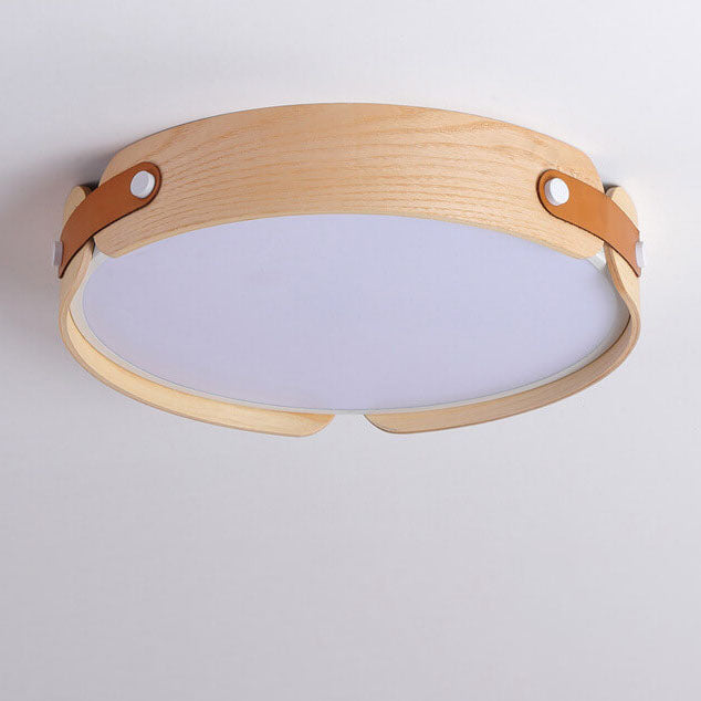 Moderne minimalistische LED-Deckenleuchte mit rundem Lederdesign aus massivem Holz 