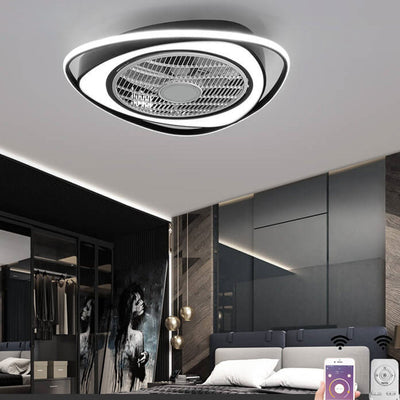 Nordic Simple Crystal Round Frame Design LED Flush Mount Ceiling Fan Light
