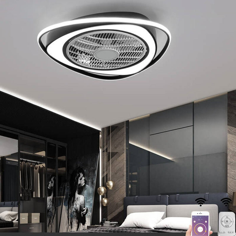 Nordic Simple Crystal Round Frame Design LED Flush Mount Ceiling Fan Light
