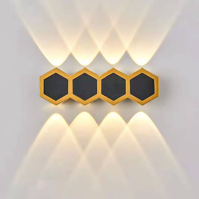 Outdoor Simple Hexagonal Combination Black Gold LED Wall Sconce Lamp