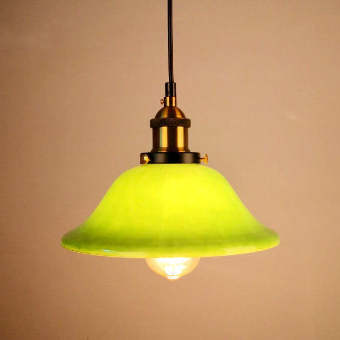 Grüne Vintage 1-flammige Glaskuppel-Pendelleuchte 