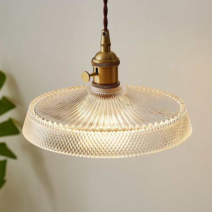 Moderne Einfachheit Runde Welle Messing Glas 1-Licht Pendelleuchte Für Wohnzimmer 