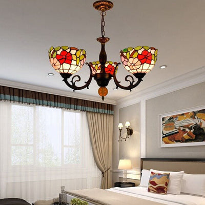 Tiffany Rustic Floral Stained Glass 3-Light Chandelier