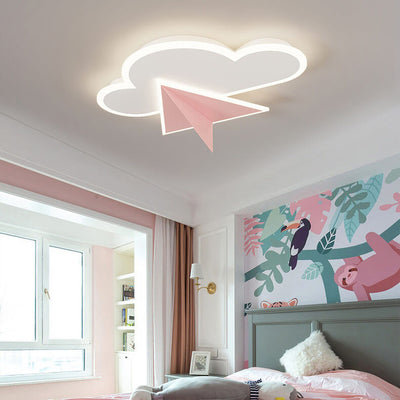 Creative Cartoon Clouds Airplane LED Kids Flush Mount Ceiling Light