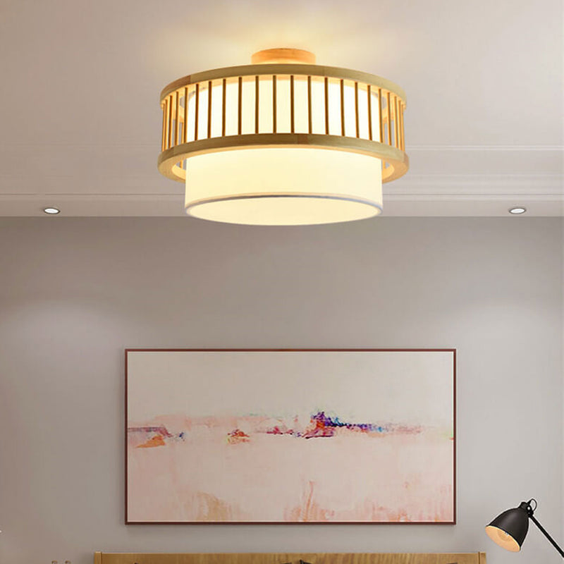 Modern Japanese Solid Wood Cylindrical Drum 2/3 Light Ceiling Light