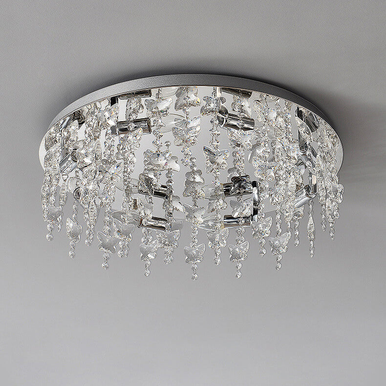 Modern Luxury Crystal Round Butterfly Pendant 6/8/12 Light Flush Mount Ceiling Light